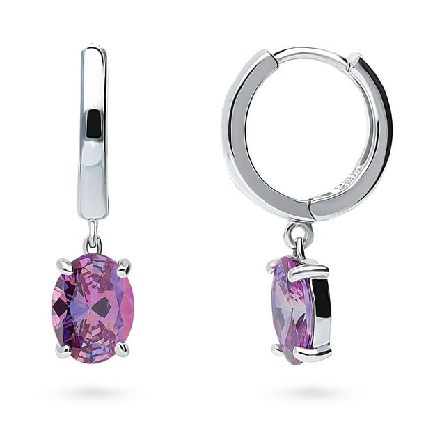 0.5IN Long Sterling Silver Rhodium-plated Pink & Clear Synthetic CZ Post Earrings 